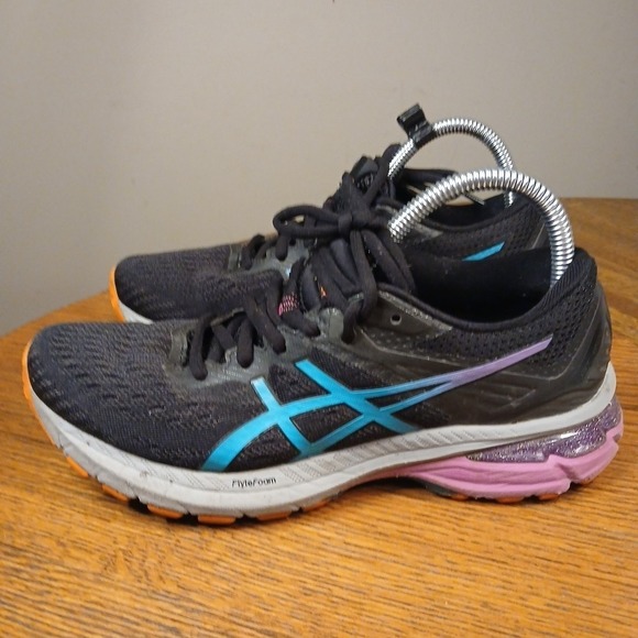 ASICS Gel-Nimbus 22 Womens Running Shoes Size 7.5 Black Blue Pink Orange - Picture 3 of 8